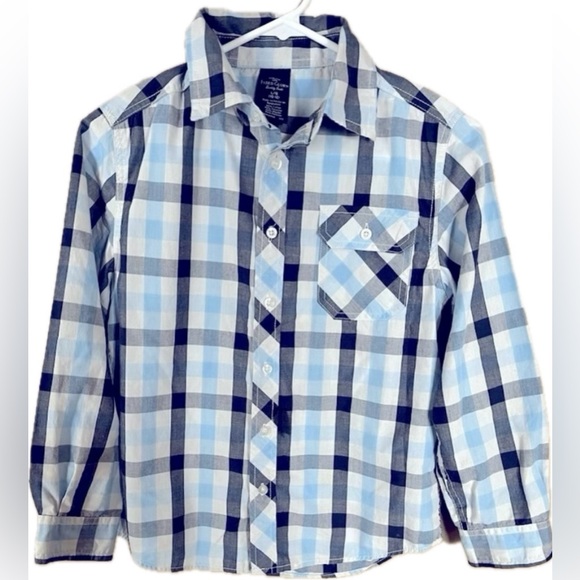 Faded Glory Button down blue and white plaid shirt. Boys size large - Picture 1 of 6